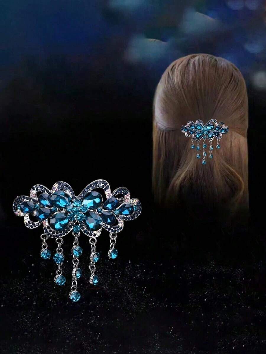 1pc Fashionable Rhinestone Decor Fringed Hair Clip Clamp For Women,Hair Accessories,Hair Barrettes Hair Clips Claw Clips, School Stuff, Looks Of Party - 彩色 - 查看 1