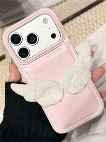 1个Y2K 3D天使翅膀可爱波点粉色手机壳，兼容 17 Pro Max、17 Pro、Air、16、15、14、13 Pro Max，可爱礼物，柔软后盖，女孩适用 - 粉色 - 查看 3