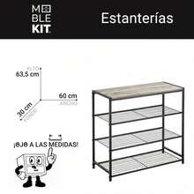 Ecommerc3 MOBLEKIT | Kệ sách và tủ lưu trữ bằng kim loại và gỗ với nhiều tầng, kiểu dáng mở hoặc có cửa, phong cách công nghiệp cho nhà bếp, phòng khách hoặc phòng ngủ - Miễn phí vận chuyển ✅ Giao hàng trong 24/48 giờ đến Tây Ban Nha (Bán đảo) - 4 kệ, kích thước 60*30*63,5 cm - Xem 3
