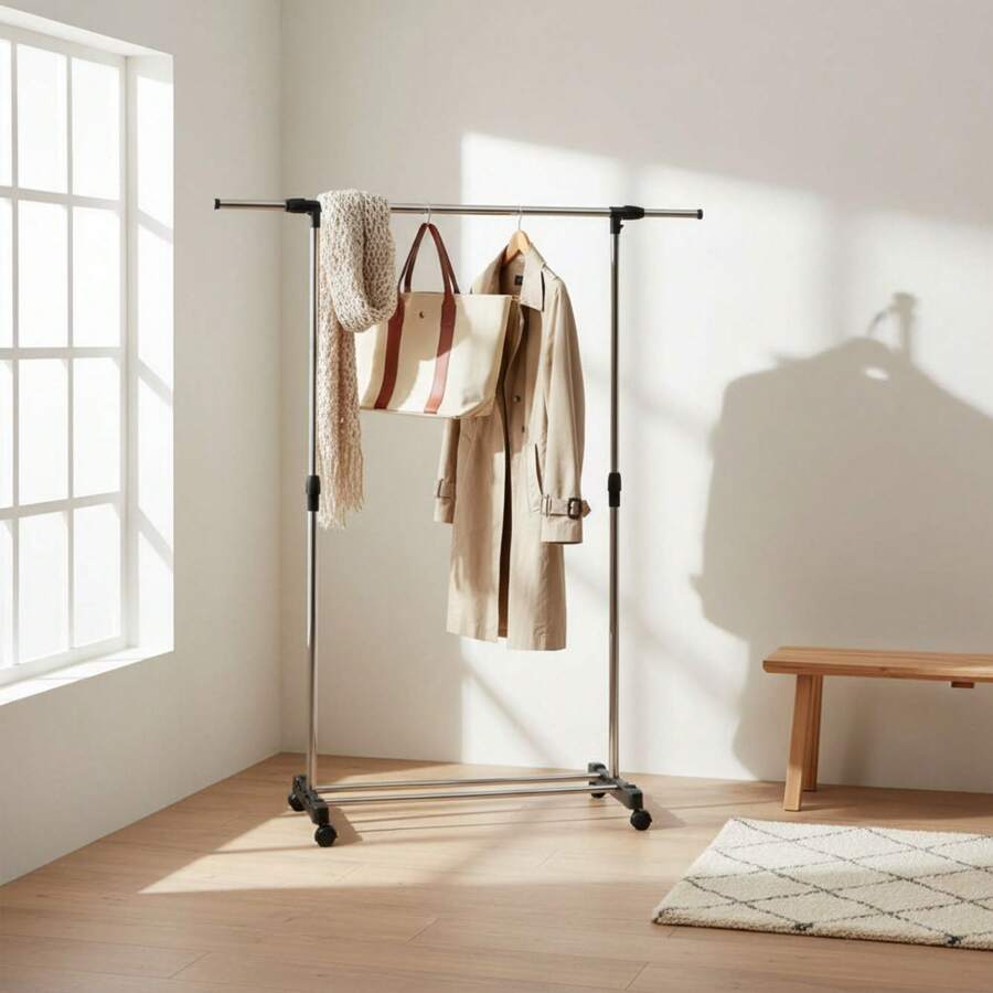 Ecommerc3 MOBLEKIT | Free-Standing And Expandable Clothes Racks In Metal And Wood, Clothing With Adjustable Options, With Wheels Or Shelves, Organizers For Bedroom, Entryway And Home - Perchero Inox 90-145x42x90-160 Cm - View 1