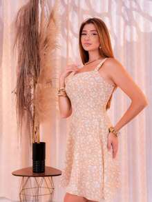 Women's Floral Dress With Wide Straps, Summer, Casual, Elegant, Comfortable - 貝格 - 查看 1