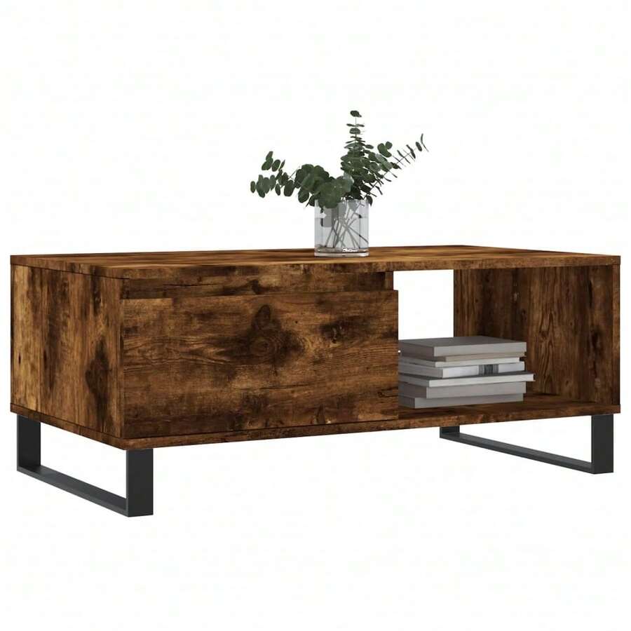 Tavolino da caffè vidaXL in rovere affumicato, 90x50x36,5 cm, in legno composito. - Castano - Visualizzare 1