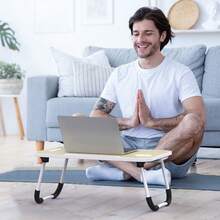 Folding Lap Desk, 23 Inch Portable Wood Black Laptop Bed Desk Lap Desk With Cup Holder, For Working Reading Writing, Eating, Watching Movies For Bed Sofa Couch Floor - 米色 - 查看 7