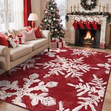 Alfombra navideña 2x3 pies lavable para entrada recámara decoración hogar estampado antideslizante - Patrón de cuento de Navidad rojo+7' x 5' (Rectangular) - Ver 2