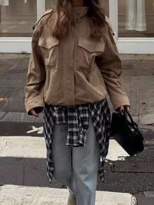 DEEKA Autumn/Winter New Women's European And American Style Fashion Suede Texture Jacket - Light Khaki - View 6