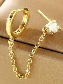 1 Pair Fashionable Copper Zirconia Hollow Geometric Circle Earrings, Minimalist & Versatile, Gift For Women Birthday/Date - Multicolor - View 9