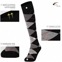 Mysocks Unisex Knee High Long Socks Argyle,8-11,BlackDarkAnthraciteAsh - 黑色深色無菸煤灰 - 查看 3