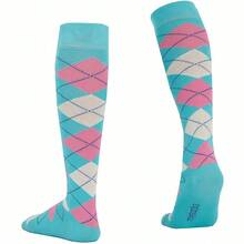 Mysocks Unisex Knee High Long Socks Argyle,4-7,MintBasePinkandWhite - Dasar MintMerah Muda dan Putih - View 3