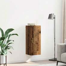 Mueble de pared vidaXL fabricado con madera reciclada, 34,5 x 34 x 90 cm, madera de ingeniería. - Marrón - Ver 4