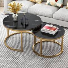 Nesting Coffee Tables Set Of 2 Round Stacking Sofa Side Tables For Living Room - Black - View 5