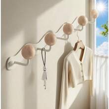 New 2-Pack Coat Rack Wall Mounted Anti-Tear Wooden Ball Coat Hook Rail Heavy Duty Metal Clothes Hanger Wall Hook For Entryway Bathroom Bedroom Kitchen White 5 Hooks - White - View 7
