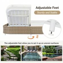 TREXM Cama de día al aire libre, cama de día de ratán para patio con respaldo ajustable de 5 posiciones y cojines y almohadas desmontables, cama de hierro para jardín, patio trasero, junto a la piscina (estructura blanca + cojín beige) ULMF - Beige+Blanco + Ratán PE+Hierro - Ver 10