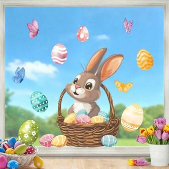 1 st påskfjäril, ägg, kanin fönsterdekal, avtagbar statisk självhäftande glasdekal, väggdekoration sovrum vardagsrum entré