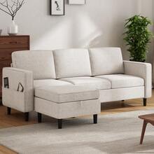 Mjkone Sectional Couches For Living Room, Linen L-Shaped Sofa With Storage Ottoman, 3 Seater Sofa For Office/Apartment - Màu be - Xem 12