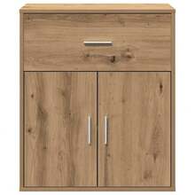 Buffet vidaXL en chêne, fabrication artisanale, 60 x 31 x 70 cm, bois d'ingénierie - Tabac - Voir 6