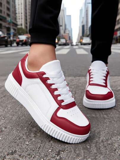 Men's Fashionable Breathable Non-Slip Casual Sports Shoes, Lace-Up, Lightweight And Comfortable Student Shoes, Skateboard Shoes, Unisex Multi-Functional Street Style Sports Shoes, Suitable For New Year And Spring Festival Celebrations