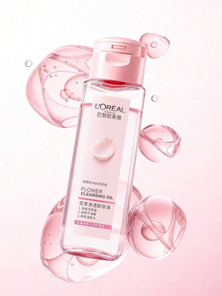 L'Oreal Travel-Size Flower Cleansing Oil, 50ml Makeup Remover, Gently Removes Waterproof Makeup, Lightweight Non-Greasy Formula, With Natural Botanical Extracts - Translucent Pink - View 1