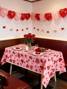 3pcs 137*274CM/53.94*107.87IN Disposable Tablecloth, Romantic Heart Design, Pink Background With Various Red Heart Patterns, Suitable For Valentine's Day Party, Girly Birthday, Spring Afternoon Tea Decor, And Daily Use - Multicolor - View 3