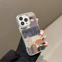 Funda para teléfono con diseño de oso "Happy Proud Life", compatible con iPhone 16, 15, 14 Pro Max, 13, 12, 11, XR y XS Plus. Fabricada en silicona TPU, ofrece protección contra golpes y caídas, además de una excelente sensación al tacto. Es el regalo ideal para familiares, amigos y seres queridos. - Plateado - Ver 4