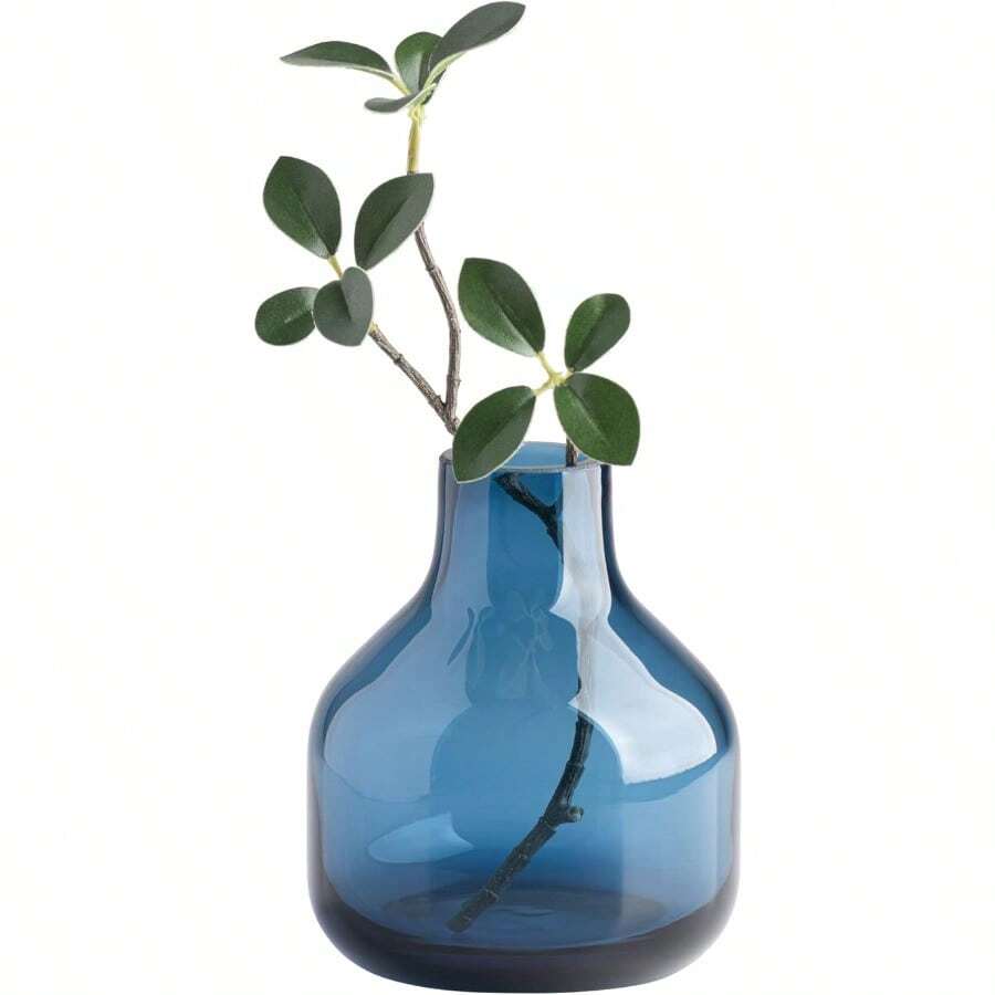 MX Torre and Tagus - Jarrón de vidrio redondo de color sólido para flores florero único de 5 pulgadas de alto jarrón de botella transparente hecho a mano para decoración moderna del hogar jarrón de brotes como decoración decorativa de estante o regalo de boda azul - Azul transparente - Ver 1
