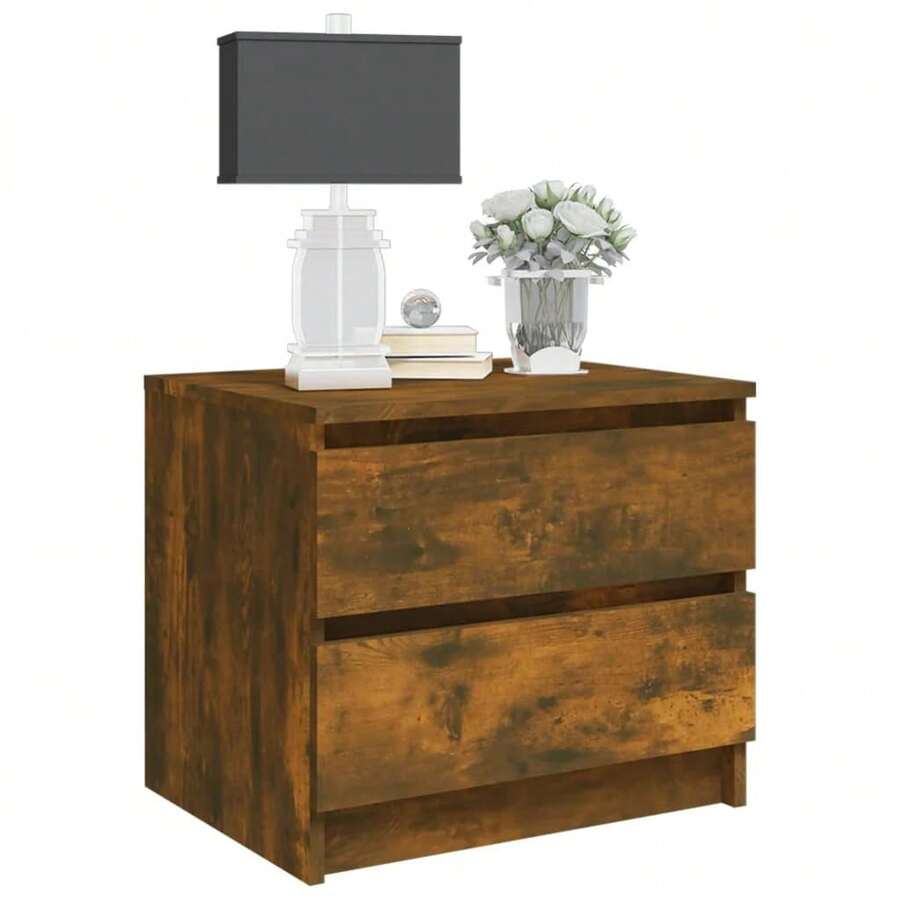 Mesita de noche vidaXL, roble ahumado, 50x39x43,5 cm, madera de ingeniería. - Marrón - Ver 1