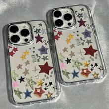 Estuche suave y elegante 1pc, colorido, con patrón de cinco puntas, marco de metal completo, adecuado para 17, 16, 15, 14, 13, 12, 11 Pro, X, XS, XS, XR, 8, Plus. Y funda protectora a prueba de golpes de cobertura completa 6S: eleva el estilo de tu teléfono - 1 pieza - Ver 5