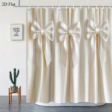 1pc 2D Flat Elegant Bathroom Decor Cream Satin-Like Polyester Fabric Beige/Neutral Tones Hooks Included Easy Installation & Machine Washable For Modern Or Traditional Bathrooms Home Spa Setup Sophisticated Design Home Decorators Bow Bathroom Accessory - 白色 - 查看 8