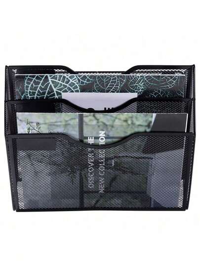 3 pochettes en maille Organisateur mural suspendu, porte-documents muraux pour courrier, papiers, dossiers. Porte-presse-papiers avec étiquettes pour le bureau, la maison, l'école, Noir