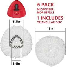 Spin Mop Replacement Head - 6 Pack EasyWring Mop Refills With Base Compatible With O-Cedar Triangle Spin Mop, Microfiber Mop Replace Head Easy Cleaning Floor Head Mop For Floor Cleaning - 白色 - 查看 3