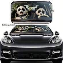 1 pieza Parasol de visera de coche con diseño lindo y divertido de panda, accesorio de coche interesante adecuado para damas encantadoras, hecho de fibra de poliéster, protección UV para el interior del coche, fácil de instalar, se ajusta a varios modelos de coche, tiene función de aislamiento térmico y protección de privacidad, mantiene tu coche fresco, plegable para un almacenamiento fácil - Multicolor - Ver 11