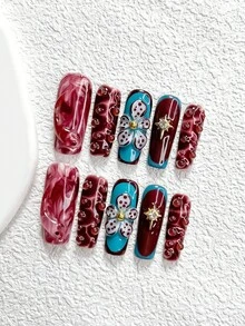 10pcs Gothic Style Nail Art Set, Includes Nail Clips, Red Decorations, Transparent Snake Nail Stickers, Shiny Star Nail Accessories, Dark Theme Nails, Almond Shaped Nail Stickers, Square Nails, Duck Billed Nails, Suitable For Parties And Daily Wear, Comes With Tool Kit (1 Jelly Sticker + 1 Nail File), Great Gift For Women And Cool Girls - Nhiều màu - Xem 18