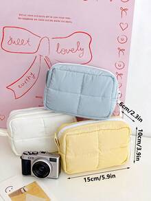 Multi-Pocket Camera Bag Fashion Quilted Ccd Storage Bag Portable Makeup Bag Large Capacity Purse Wallet Soft Material Anti Fall And Dustproof Small Bag Camera Pouch,Travel Essential - Multicolor - View 11