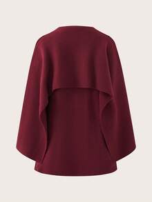 Áo khoác cardigan dệt kim dáng rộng thoải mái kiểu poncho dành cho nữ, thích hợp mặc hàng ngày. - Màu Đỏ Sâu - Xem 3