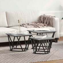 vidaXL Couchtisch 3 Stk. Graues Sonoma Ingenieure Holz und Stahl - Grau - Übersicht 2