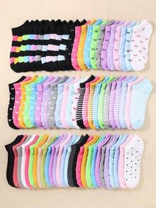20 双儿童短袜：糖果色、蕾丝蝴蝶结、心形图案、条纹、柔软、舒适、休闲、百搭、学生踝袜 - 适合日常使用，随机混色