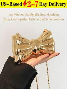 1pc Mini Acrylic Metallic Bow Handbag[US-Based Shipping],Shiny Electroplated Fashion Clutch For Women, Women's Fashion Chain Crossbody Bag, Suitable For Valentine's Day, Mini Acrylic Electroplated Metallic Silver Shiny Bow Decor Clutch Bag, Parties, Dates,Shiny, Chic, And Full Of Charm - This Mini Metallic Bow Bag Is Your New Party Essential. Multipurpose Coin Purse For Jewelry, Earphones Or Gifts , Weddings, Dates, Or As A Shoulder/Crossbody Bag,Bowknot Mini Evening Bag, Women's Chain Lip Gloss Pouch, Dates, Coin Purse,Versatile Women's Personalized Fashion Chain Lipstick Pouch, Jewelry/Earphone/Cosmetic Storage Box, Gift For Ladies, Suitable For Valentine's Day, Party, Wedding Dress Decoration, Date Use Shoulder/Crossbody Bag, Elegant Ladies ,Christmas, Christmas Gifts, Christmas Outfits, Christmas Styling, Purse,Purses,Bags,Bag,Wallet,Purses And Bags Women,Personalized Gifts,Keychain,Stocking Stuffers For Women,Wicked,Travel Bags,Pink Purse,Cruise Essentials,Customized Gifts - 金色 - 查看 13