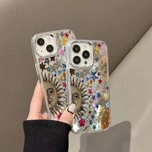 Funda para teléfono con diseño de elementos artísticos de estrellas, sol y luna celestiales, compatible con iPhone 16, 15, 14 Pro Max, 13, 12, 11, XR y XS Plus. Fabricada en silicona TPU, ofrece protección contra golpes y caídas, además de una excelente sensación al tacto. Es el regalo ideal para familiares, amigos y seres queridos. - Plateado - Ver 2