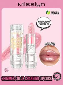 MISSLYN-SHIMMER Color Changing Lipstick, Temperature Sensitive Lipstick, Pearl-Like Refined Shimmer, Non-Sticky, Moisturizing, Beautiful Natural Translucent Pink, Dazzling Shine, Branded Makeup, Facial Cosmetics, Suitable For Women And Girls, Winter Essential, Y2K Style, Fashion , Birthday Gift, Best Gift, Valentine's Day Gift, Party Essential, New Year Gift, Best Color, Vegan And Cruelty-Free - 11 rose - 查看 1