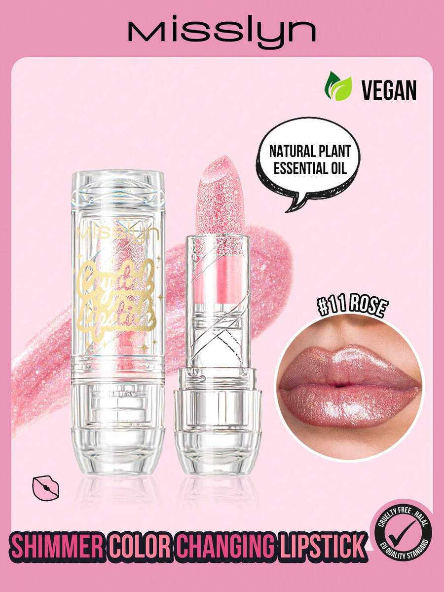 MISSLYN-SHIMMER Color Changing Lipstick, Temperature Sensitive Lipstick, Pearl-Like Refined Shimmer, Non-Sticky, Moisturizing, Beautiful Natural Translucent Pink, Dazzling Shine, Branded Makeup, Facial Cosmetics, Suitable For Women And Girls, Winter Essential, Y2K Style, Fashion , Birthday Gift, Best Gift, Valentine's Day Gift, Party Essential, New Year Gift, Best Color, Vegan And Cruelty-Free - 11 rose - 查看 1