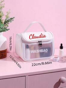 Bolsa de cosméticos personalizada para mujer, bolsa de aseo semi-transparente personalizable de PVC esmerilado, con nombre personalizable, bolso de gran capacidad, bolsa de almacenamiento portátil con tapa de PU, bolsa de viaje, regalo exclusivo, regalo del Día de San Valentín, regalo de boda, regalo para la mejor amiga, regalo para la madre, regalo para la esposa, mejor opción para viajar