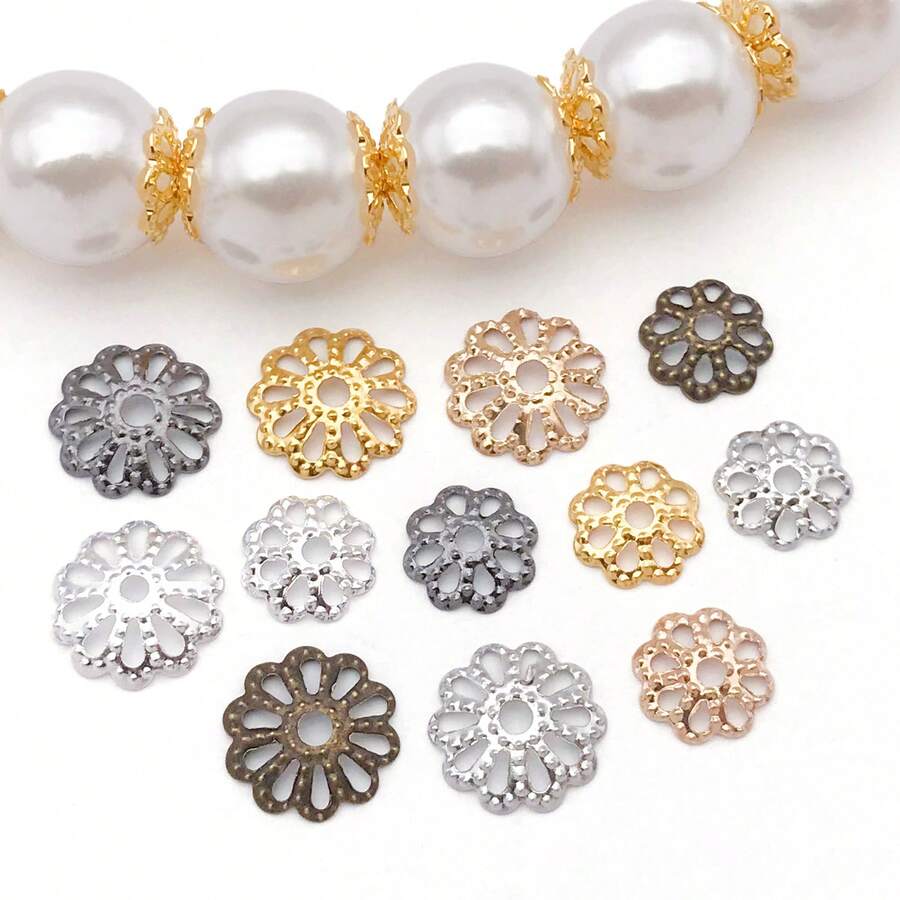 200pcs Flower Shaped Metal Bead Caps, Mini Alloy Spacer Beads, Suitable For DIY Jewelry Making Bracelets Necklaces Earrings