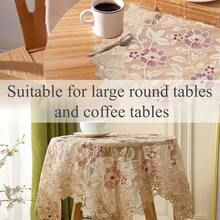 Retro Round Tablecloth 24 Inch Embroidered Table Cover Decorative Dining Doily For Wedding & Cafe, Brown With Red Flora,BrownWithRedFlora(24Inch) - BrownWithRedFlora(24Inch) - View 7