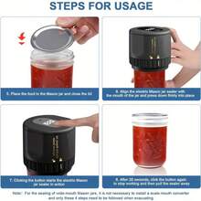 1pc Automatic Electric Mason Jar Vacuum Sealer, One-Button Operation, Leak-Proof Sealing, Suitable For Regular And Wide-Mouth Containers, For Sealed Storage, Kitchen Tool. - Black - View 6