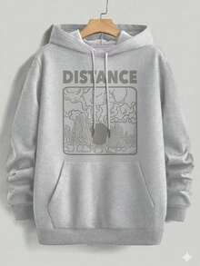 Sudadera con Capucha para Mujer | Estampado "Distance" + Paisaje Estilizado | 50% Algodón 50% Poliéster | 280g | Empaque Individual - Gris - Ver 1