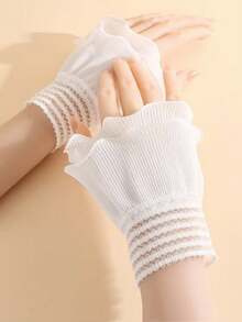 1 Pair Chiffon Ruffled Cuff Sleeves, Cute Lace Floral Arm Warmers, Layered Lace Bell Sleeve Cuffs Decorative Collar Gloves, Autumn/Winter - White - View 3