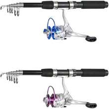 Caña de pescar combo para pescar en diferentes escenarios, con telescópicas, varillas plegables de fibra de carbono, carretes giratorios y bolsa de transporte - Combos de pesca azul y morado - Ver 3