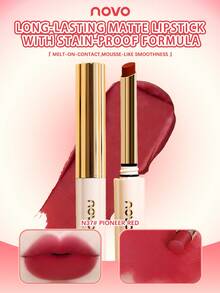 NOVO 防水、防汗、持久哑光唇膏，高显色度秋冬季迷人红棕色唇彩，适合日常、新年、圣诞节妆容、节日礼物、派对、新手、学生使用。 - N37#先鋒紅 - 查看 1