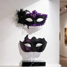 Bộ mặt nạ dạ hội đôi, mặt nạ dự tiệc kiểu Venice thanh lịch cho Giáng sinh, Halloween, lễ hội hóa trang, mặt nạ đen tím lấp lánh lãng mạn dành cho nam và nữ. - Đen và tím - Xem 13