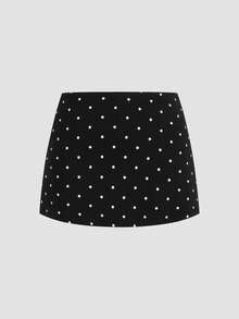 Women's Boat Neck Polka Dot Ruffle T-Shirt And Mini Skirt Shorts Set Black Summer - Black - View 9