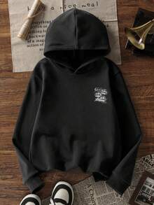 1 chiếc áo nỉ dày dặn giữ ấm cho bé gái tuổi teen, thích hợp cho học sinh, áo dài tay mùa thu/đông. - màu đen - Xem 3